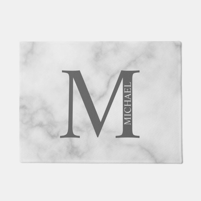 White Marble Personalized Monogram and Name Doormat (Front)
