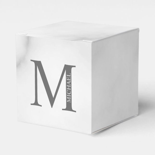 White Marble Personalized Monogram and Name Favor Box (Front Side)