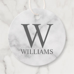 White Marble Personalized Monogram and Name Favour Tags
