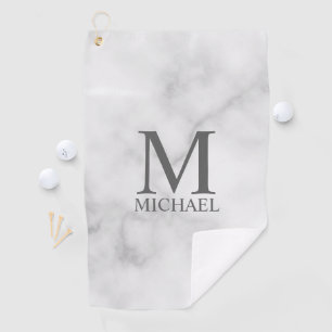 White Marble Personalized Monogram and Name Golf Towel