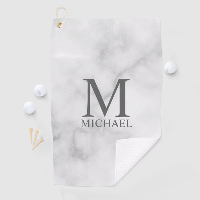 White Marble Personalized Monogram and Name Golf Towel (InSitu)
