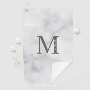 White Marble Personalized Monogram and Name Golf Towel