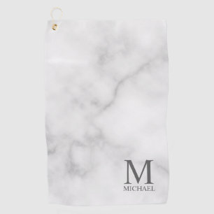 White Marble Personalized Monogram and Name Golf Towel