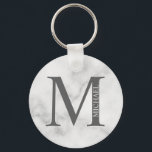 White Marble Personalized Monogram and Name Keychain<br><div class="desc">Personalized Monogram and Name Gift features personalized monogram and name in classic serif font style. Perfect as father's day gifts for dad, gifts for groomsmen and for any special occasions. Please note: The marble details are simulated in the artwork. No actual marble will be used in the making of this...</div>