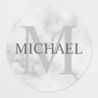 White Marble Personalized Monogram and Name Labels