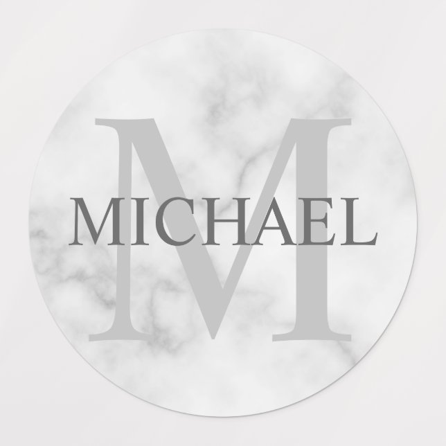 White Marble Personalized Monogram and Name Labels (Design 1)