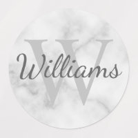 White Marble Personalized Monogram and Name Labels