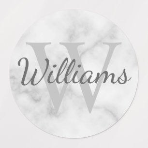White Marble Personalized Monogram and Name Labels