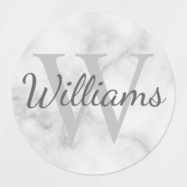 White Marble Personalized Monogram and Name Labels (Design 1)