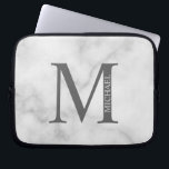 White Marble Personalized Monogram and Name Laptop Sleeve<br><div class="desc">Personalized Monogram and Name Gifts
featuring personalized monogram and name in classic serif font style.</div>