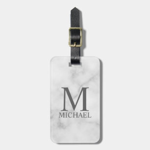 White Marble Personalized Monogram and Name Luggage Tag