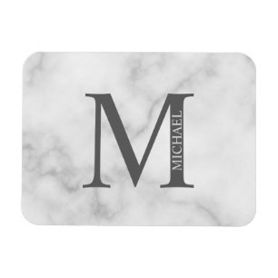 White Marble Personalized Monogram and Name Magnet