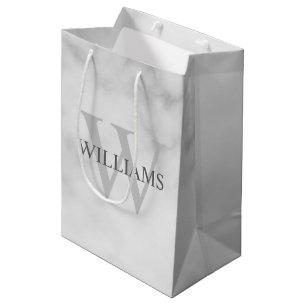 White Marble Personalized Monogram and Name Medium Gift Bag
