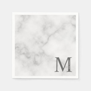 White Marble Personalized Monogram and Name Napkin