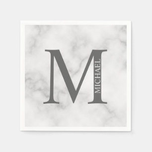 White Marble Personalized Monogram and Name  Napkin