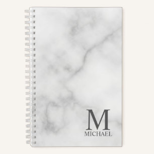 White Marble Personalized Monogram and Name Notebook