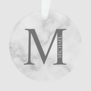 White Marble Personalized Monogram and Name Ornament