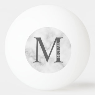 White Marble Personalized Monogram and Name Ping Pong Ball