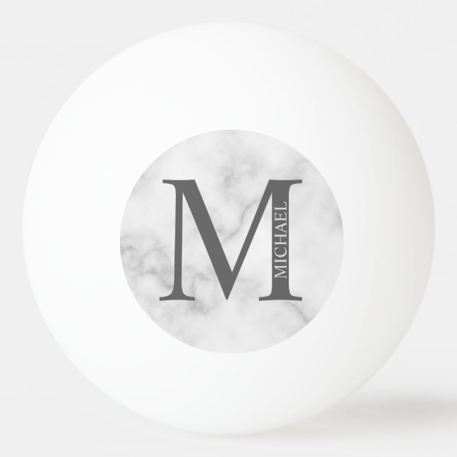 White Marble Personalized Monogram and Name Ping Pong Ball (Front)