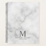 White Marble Personalized Monogram and Name Planner<br><div class="desc">Professional planner features custom monogram,  name and text in grey classic serif font style on white marble background.</div>