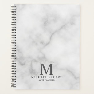 White Marble Personalized Monogram and Name Planner