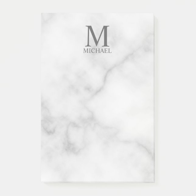 White Marble Personalized Monogram and Name Post-it Notes (Front)