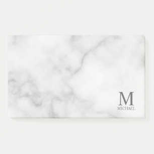 White Marble Personalized Monogram and Name Post-it Notes