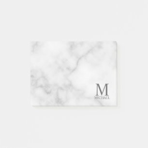 White Marble Personalized Monogram and Name Post-it Notes