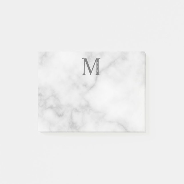 White Marble Personalized Monogram and Name Post-it Notes (Front)