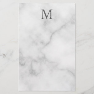White Marble Personalized Monogram and Name Stationery