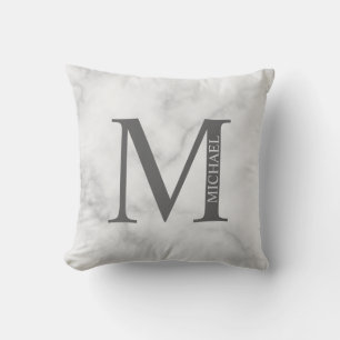 White Marble Personalized Monogram and Name Throw Pillow