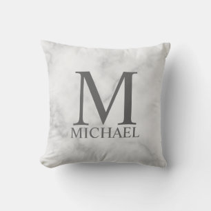 White Marble Personalized Monogram and Name Throw Pillow