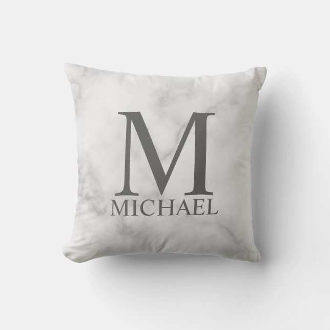 White Marble Personalized Monogram and Name  Throw Pillow (Front)