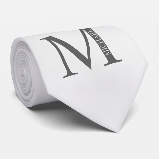 White Marble Personalized Monogram and Name Tie (Rolled)