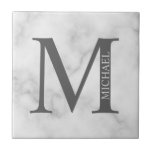 White Marble Personalized Monogram and Name Tile<br><div class="desc">Personalized Monogram and Name Design
features personalized monogram and name in classic serif font style.
Please note: The marble details are simulated in the artwork. No actual marble will be used in the making of this product.</div>