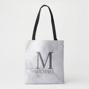 White Marble Personalized Monogram and Name Tote Bag