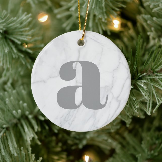 White Marble Personalized Monogram Ceramic Ornament (Tree)