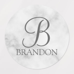 White Marble Personalized Script Monogram and Name