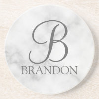 White Marble Personalized Script Monogram and Name