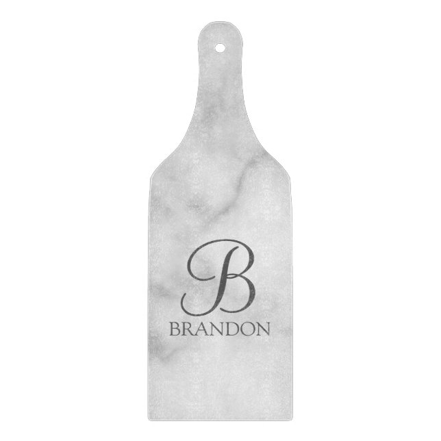 White Marble Personalized Script Monogram and Name Cutting Board (Front)
