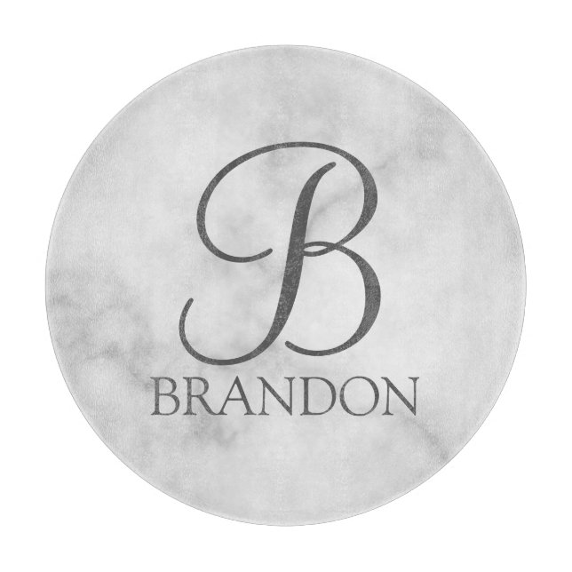 White Marble Personalized Script Monogram and Name Cutting Board (Front)