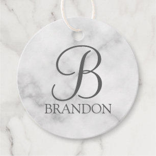 White marble Personalized Script Monogram and Name Favour Tags
