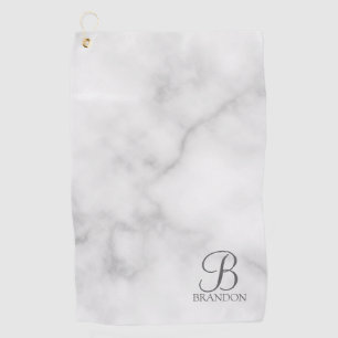 White Marble Personalized Script Monogram and Name Golf Towel