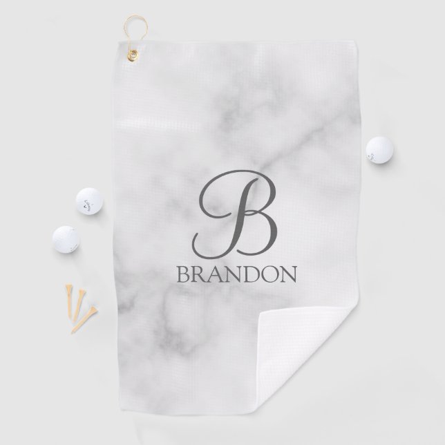 White Marble Personalized Script Monogram and Name Golf Towel (InSitu)