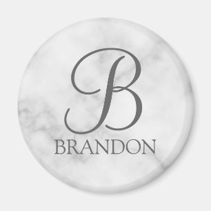 White Marble Personalized Script Monogram and Name Magnet