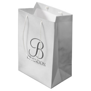 White Marble Personalized Script Monogram and Name Medium Gift Bag
