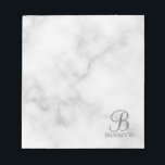 White Marble Personalized Script Monogram and Name Notepad<br><div class="desc">Personalized Monogram and Name Gift
features personalized monogram in white classic script font style and name in white classic serif font style on white marble background.

Perfect as holiday gift,  father's day gift and gift for any special occasions.</div>