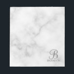 White Marble Personalized Script Monogram and Name Notepad<br><div class="desc">Personalized Monogram and Name Gift
features personalized monogram in white classic script font style and name in white classic serif font style on white marble background.

Perfect as holiday gift,  father's day gift and gift for any special occasions.</div>