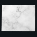 White Marble Personalized Script Monogram and Name Notepad<br><div class="desc">Personalized Monogram and Name Gift
features personalized monogram in grey classic script font style and name in grey classic serif font style on white marble background.

Perfect as holiday gift,  father's day gift and gift for any special occasions.</div>