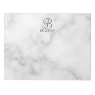 White Marble Personalized Script Monogram and Name Notepad